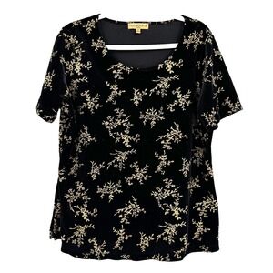 Notations Women's Velvet Shirt 1X Black Gold Floral Stretch Whimsigoth‎ Elegant